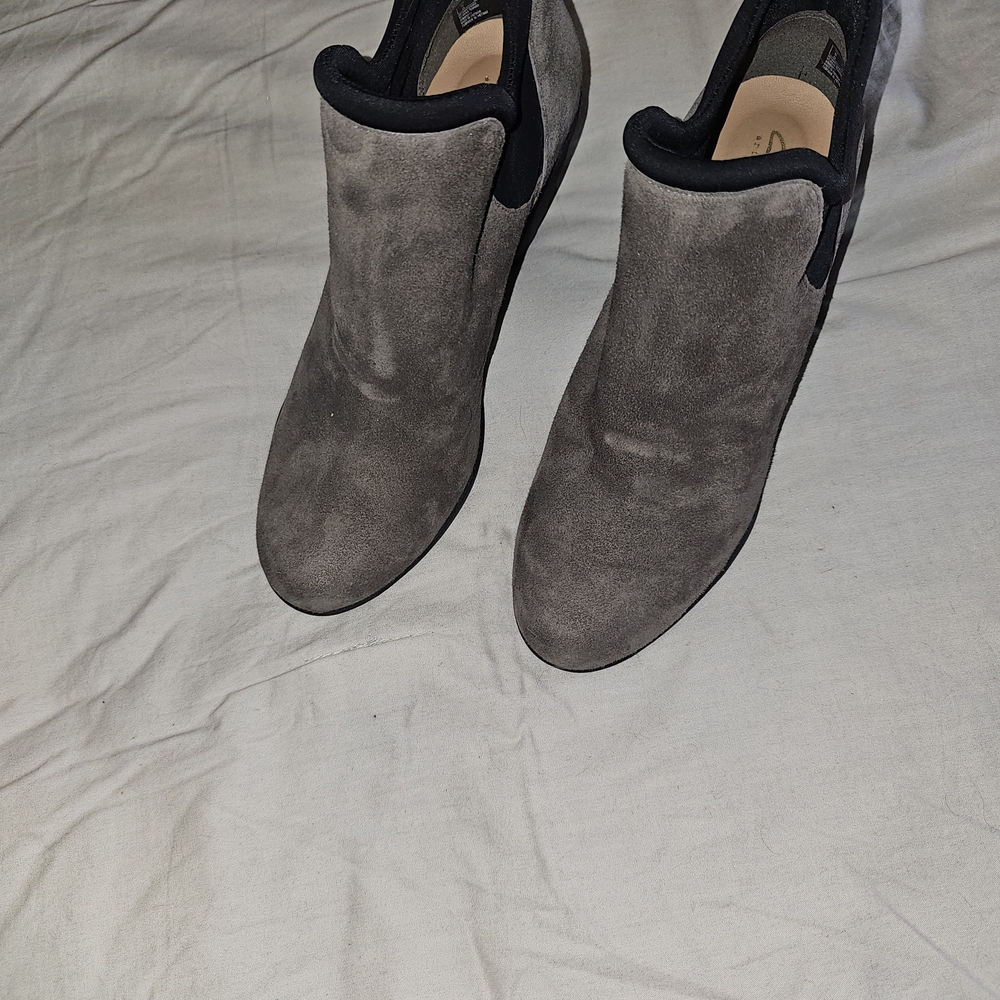 Clarks Charcoal Suede Ankle Booties